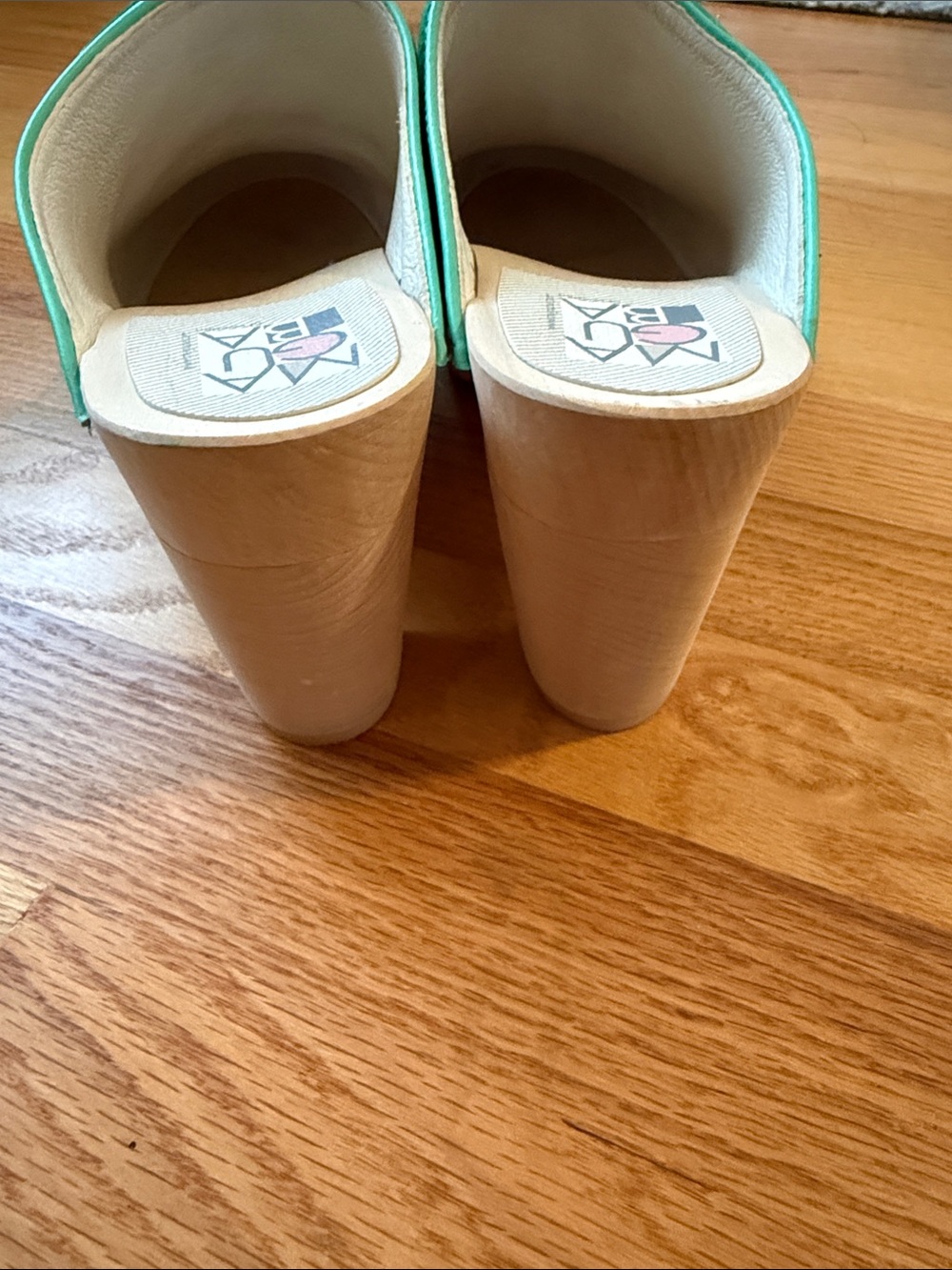 Mint green/aqua Maguba Leather Clog Heels, new size 40 - Picture 4 of 8